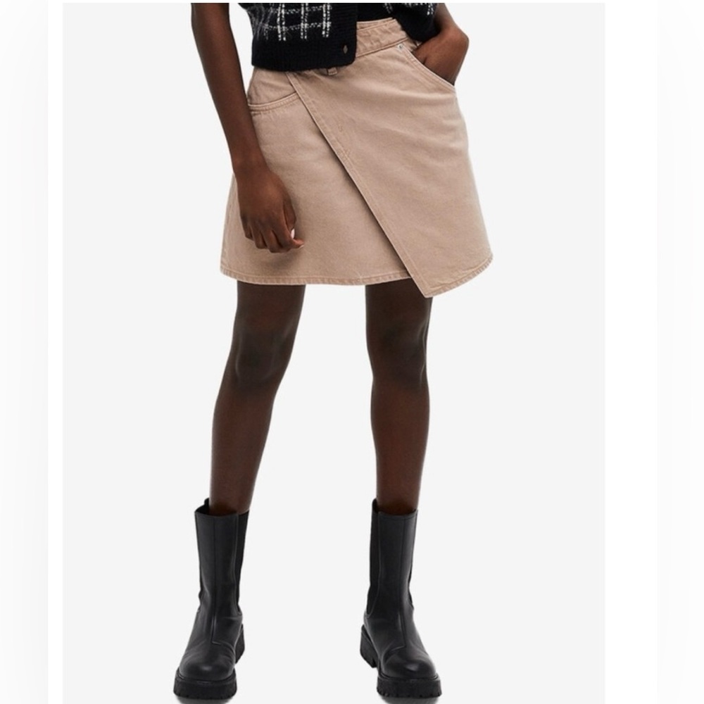 ASOS Asymmetrical Tan Denim Mini Skirt
